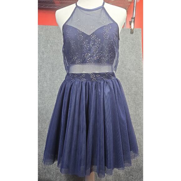 Teeze Me Dresses & Skirts - Teeze Me Navy Blue & Silver Glittered Homecoming Formal Mini Dress Size 3